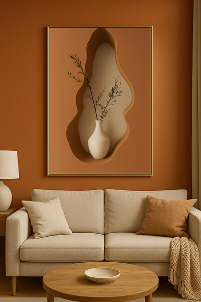 seninürünün Stillness 02 - Gerçek Cama Baskı Gold Alüminyum Metal Çerçeveli Tekli Modern Tablo