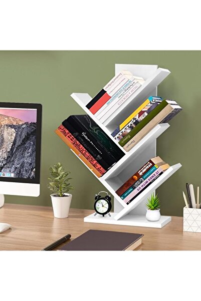 Generic حول رف كتب الشجرة - حامل كتب مكون من 4 طبقات للمكتبة المنزلية والمكتبية ووحدة تخزين خشبية هندسية