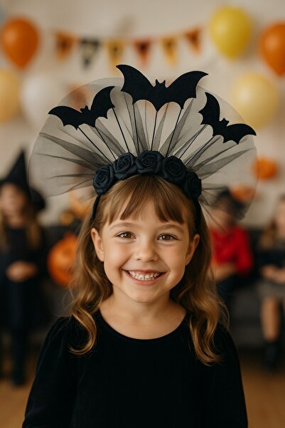TOYFEST Black Rose Bat Tulle Crown – Children's Costume & Birthday Accessory (Halloween Concept)