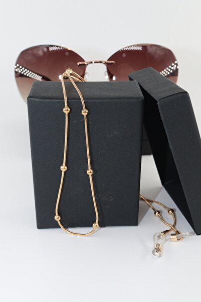 KEEBA Steel Glasses Chain with Gold-Colored Beads in the Shape of a Kevser Drop. Women's Glasses Cord Strap Accessory.