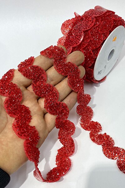 LE FANTASİA شريط زخرفي قابل للكي بنمط طريق الماء - 1 متر - أحمر