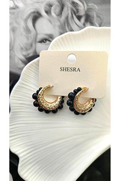 whitelove SHESRA Siyah Boncuk Model Halka Küpe