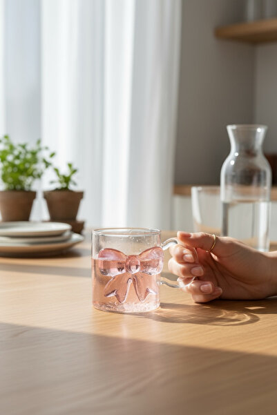 zezedesing Pink Bow Ribbon Figured Glass Cup Mug Gift