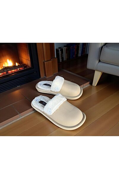 AkınalBella Women's Fur-Lined, Removable and Washable Buttoned Office and Home Slippers