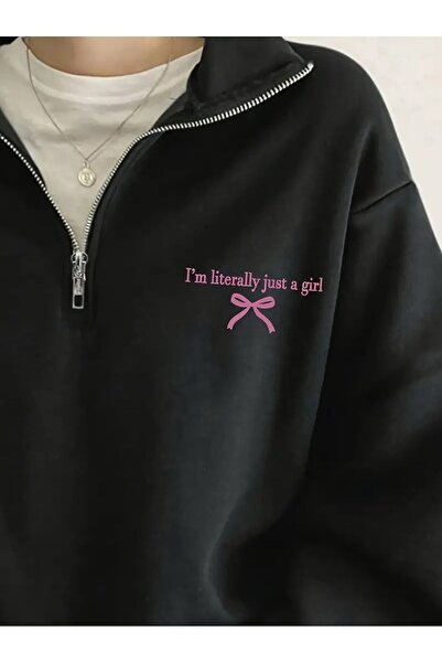 Le Savu Hanorac unisex cu mânecă lungă Just a Girl cu imprimeu cu jumătate de...