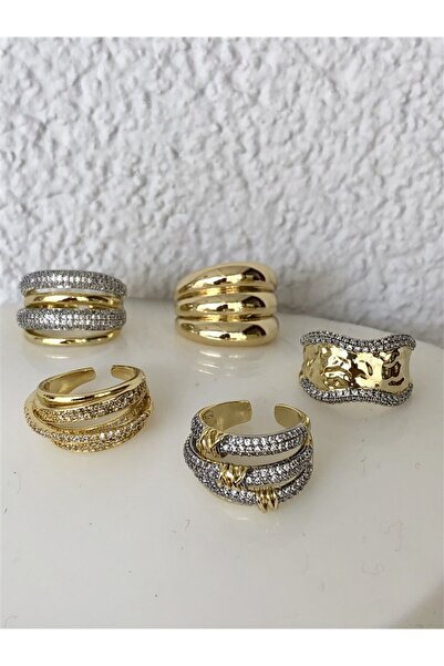 Gözde Tasarım Butik Women's Special Series Vip Steel Stone Gold Gold Color Ring