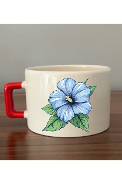 lili hediyelik Blue Flower Printed Coffee Cup Mug Cup - Ceramic Tea, Coffee Cup