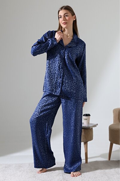 ÖNE BUTİK Jagarli Satin Long Pajama Set Li̇kapa