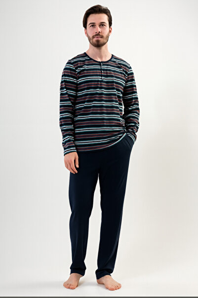 VİENETTA Man 100% Cotton Striped Pajama Set