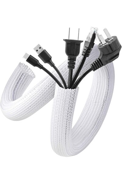OASISGALORE Cable Cover 10ft (1in) Under-Desk Cable Organizer, Home/Office Wire Sleeve, Pet-Proof, White