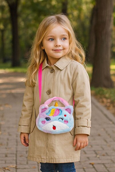 Axesoire NWC-024 Uni Corn Modelli Peluş Mavi Çocuk Çantası 17x21 cm