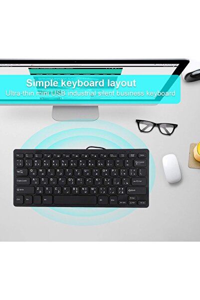 Other لوحة مفاتيح عربية رفيعة للغاية من Al ZYMY - سوداء، 78 مفتاحًا، USB