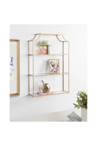 MERZANA Metal Duvar Rafı, Dekoratif Duvar Rafı, Gold Duvar Rafı