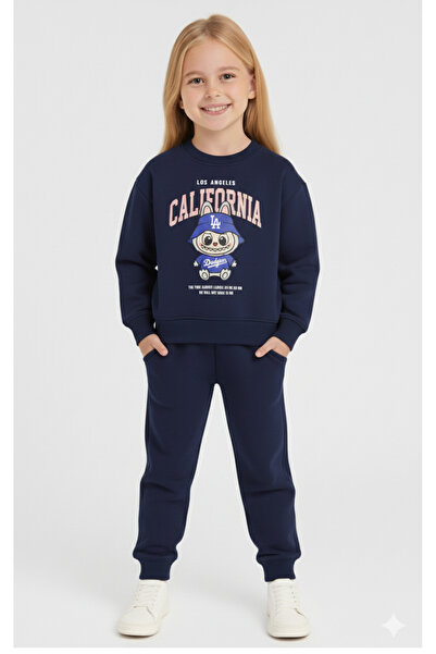 LİTTLE TORTOİSE Girl's Labubu Printed Fleece-Lined Sweatshirt Tracksuit Set