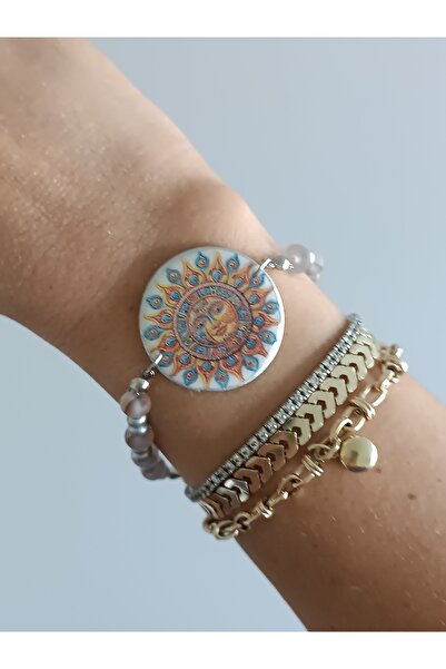 La fee aksesuar Natural Stone and Polymer Clay Sun Bracelet Handmade Women's ...