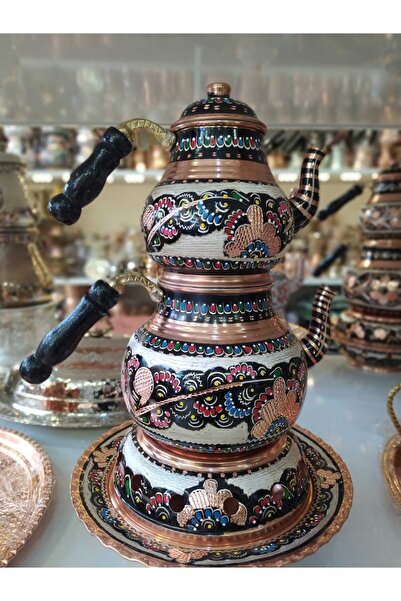 KARACA BAKIR İşlemeli Bakır Çaydanlık-Osmanlı Ocaklı