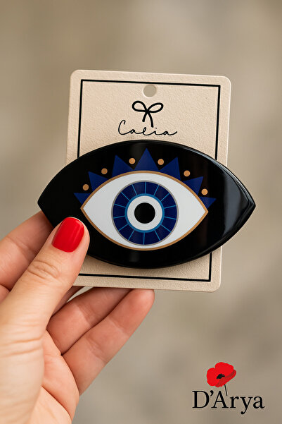Darya Dd532 Blue Evil Eye Patterned Hair Clip (8 cm)