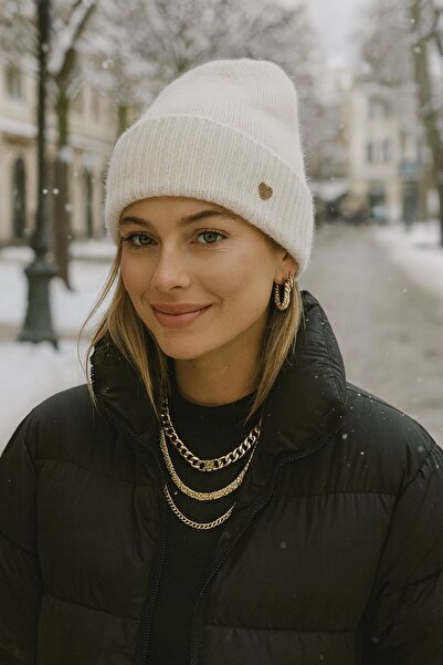 BALIENTE Ecru Gold Heart Embroidered Women's Beret