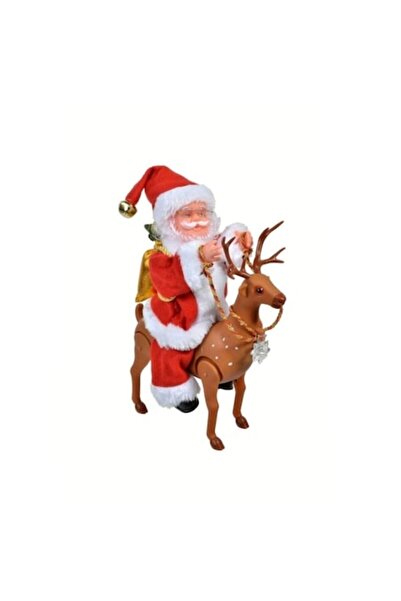 OEM Figurină de Crăciun, Moș Crăciun pe ren, cu sunete și mișcări, 22 cm