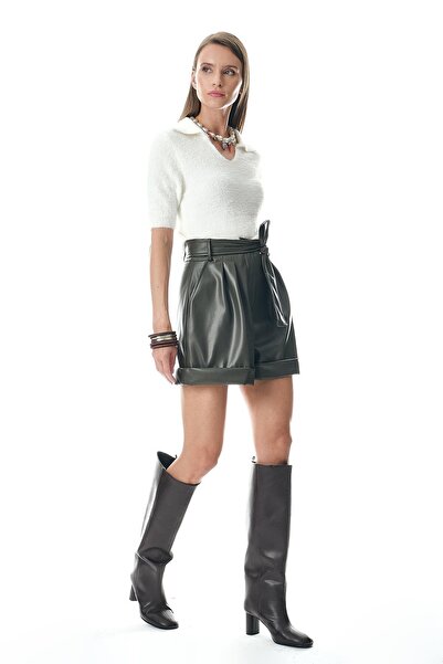 EXPLOSION Deri Beli Kuşaklı Double Paça Şort