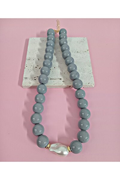 mos&more Gray Beaded Pearl (44cm +6Cm) Stylish Women's Necklace