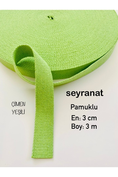 seyranat Çimen Yeşili 3 Metre Eni 3 Cm Pamuklu Cüzdan-Çanta Askısı, Sapı, Kol...