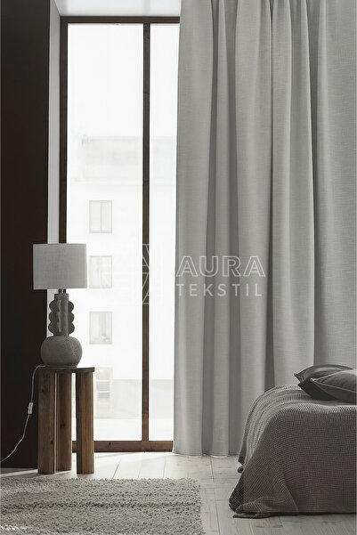 Fluiana Natural Linen Background Curtain 100% Linen | Gray Color Straight Cut (No Pleats)