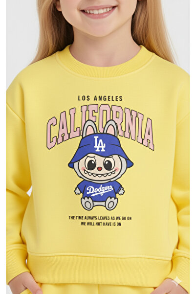 LİTTLE TORTOİSE Girl's Labubu Printed Fleece-Lined Sweatshirt Tracksuit Set