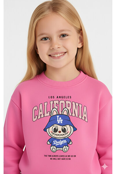 LİTTLE TORTOİSE Girl's Labubu Printed Fleece-Lined Sweatshirt Tracksuit Set