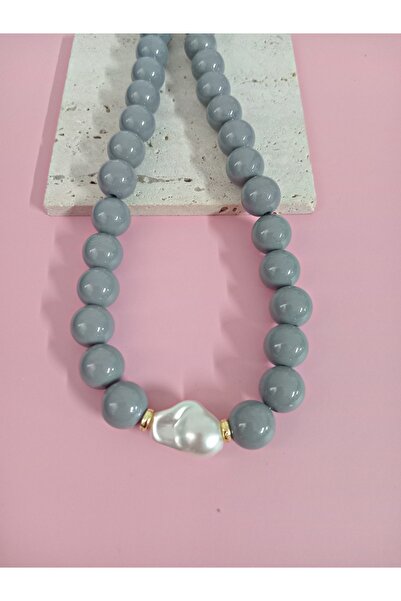 mos&more Gray Beaded Pearl (44cm +6Cm) Stylish Women's Necklace
