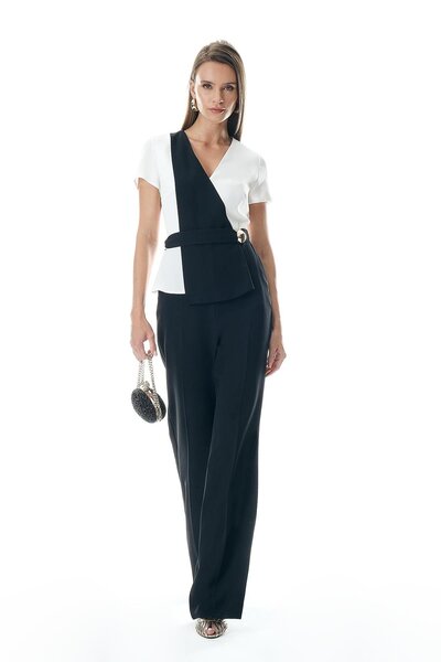 EXPLOSION Beli Kemerli Kontrast Renk Detaylı Şık Tulum