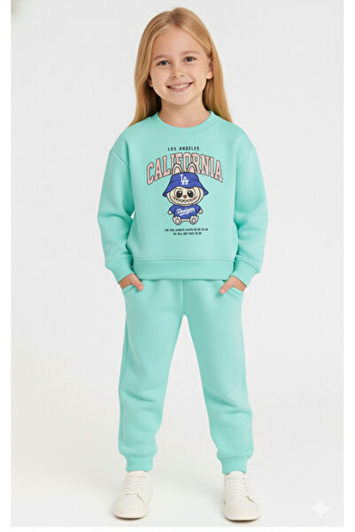 LİTTLE TORTOİSE Girl's Labubu Printed Fleece-Lined Sweatshirt Tracksuit Set