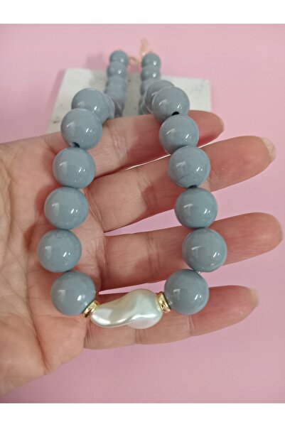 mos&more Gray Beaded Pearl (44cm +6Cm) Stylish Women's Necklace