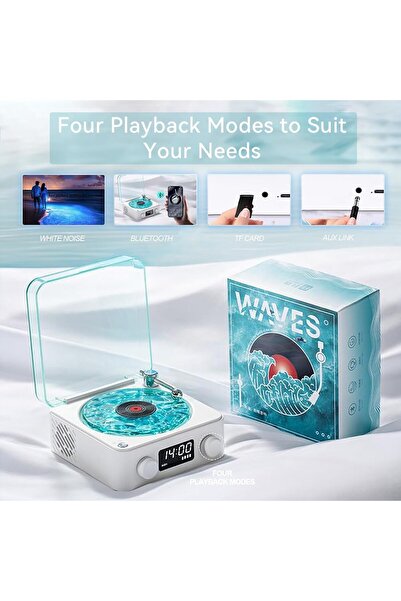 Generic Aqua Vinyl Retro Bluetooth Speaker, Wireless Waves Vinyl Player with Ambient Lights,