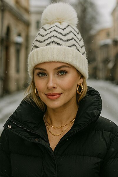 BALIENTE Beretă de damă cu model în zig-zag bej