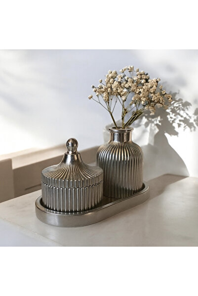 Home 3 Parça Modern Dekoratif Vazo ve Saklama Kutusu Seti - Şık Ev Dekorasyonu