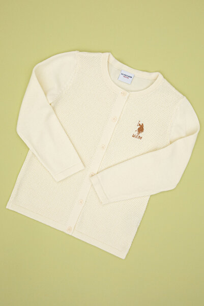 U.S. Polo Assn. Girl's Cream Buttoned Crew Neck Knitwear Cardigan 50316292-Vr256