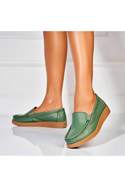 Joana Women's Green Leather Moccasins - Size 37