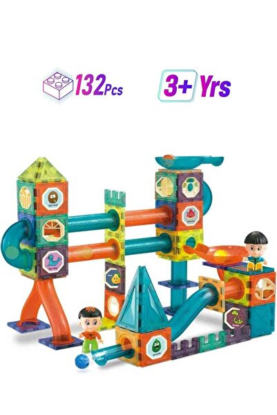 TEGRILO مجموعة ألعاب بناء مسار سباق رخامي مغناطيسي ملون من 132 قطعة