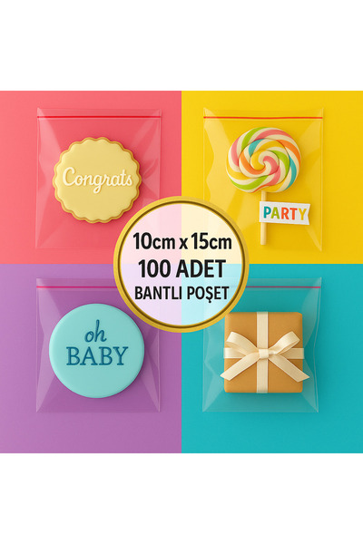 DİYA3 100 lü Kurabiye Şeker Parti Baby Shower Doğum günü Hediyelik Kendinden Yapışkanlı Jelatin Poşet