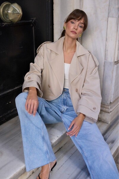 Suziş OVERSİZE KUŞAKLI KISA TRENÇ 9592