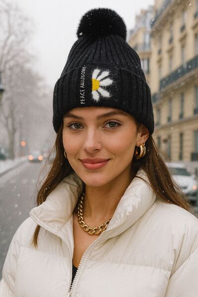 BALIENTE Beretă pentru femei cu broderie de margarete negre