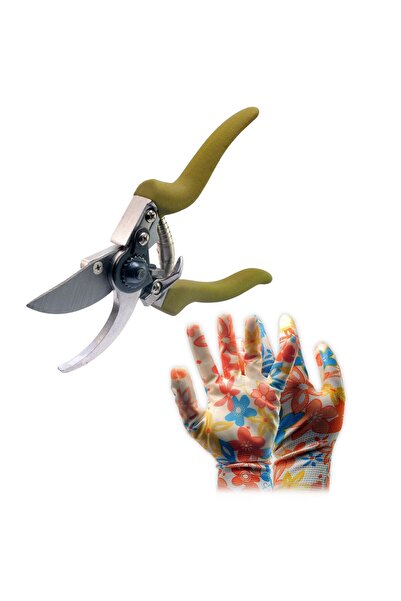 xtline Foarfeca gradina, tip bypass, otel SK5, verde, manusi latex, 22 cm,