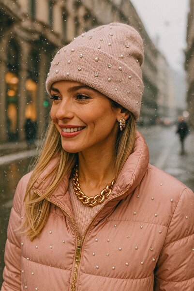 BALIENTE Beretă pentru femei cu broderie de perle roz