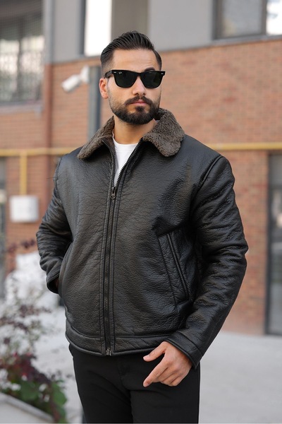 MİS MODA Men's Inner Lined Fur Lined Winter Leather Mon
