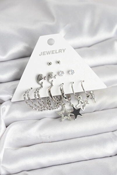 Clariss Brass Silver Color 6 Piece Women's Earring Set