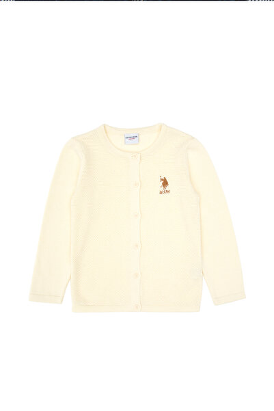 U.S. Polo Assn. Girl's Cream Buttoned Crew Neck Knitwear Cardigan 50316292-Vr256