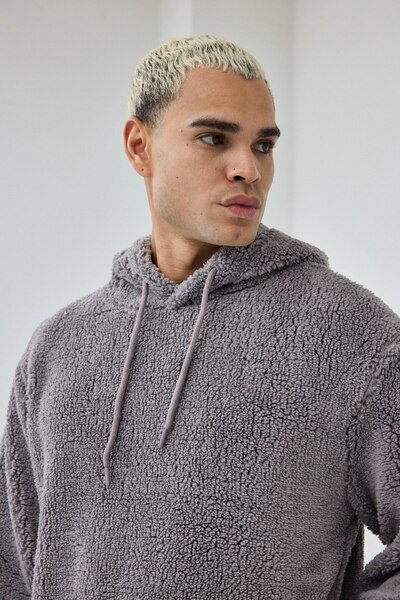 İLKCET MODA Основна качула с качулка и прекалено голям размер от флис