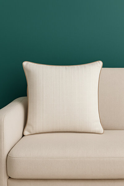 DECORFA Krem Renk Biyeli DeKoratif Kırlent Kılıfı 40x40