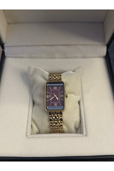 QUARTZ Gold Claret Red Vintage Rectangular Wristwatch in Gift Box